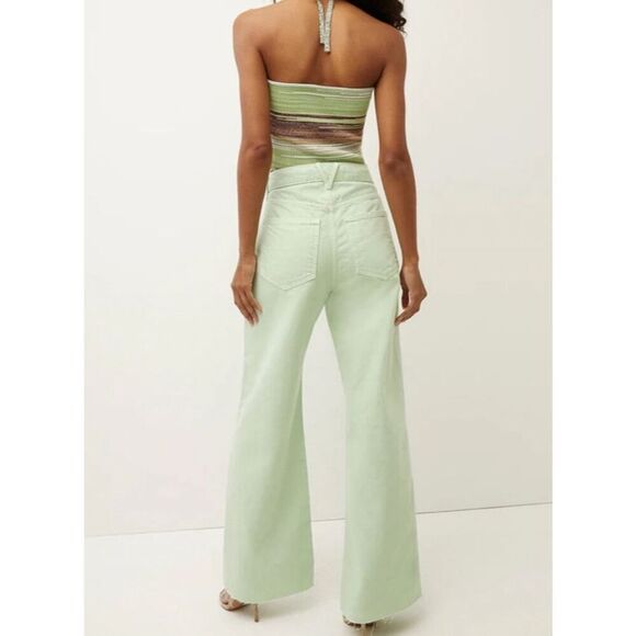NWT Veronica Beard Taylor High-Rise Raw Hem Wide-Leg Jean Pistachio Size 29/8 - Picture 9 of 9
